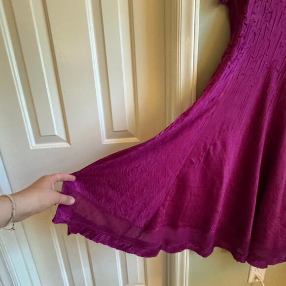 Komarov Fuchsia Purple Short Sleeve V-neck Midi Dress Sheer Sleeves Crinkle XL - Picture 5 of 8